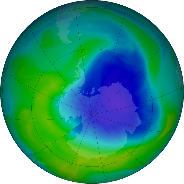 Antarctic ozone map for 07 December 2020